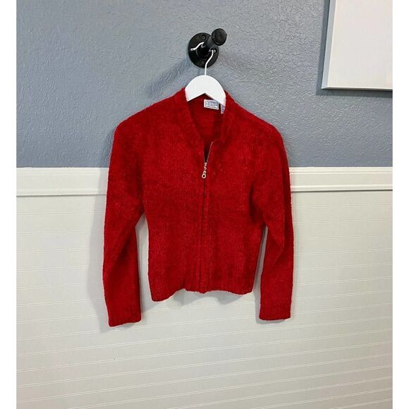 Arizona Jean Company Vintage Red Soft Ribbed Zip Up Teddy Sweater - Picture 2 of 11